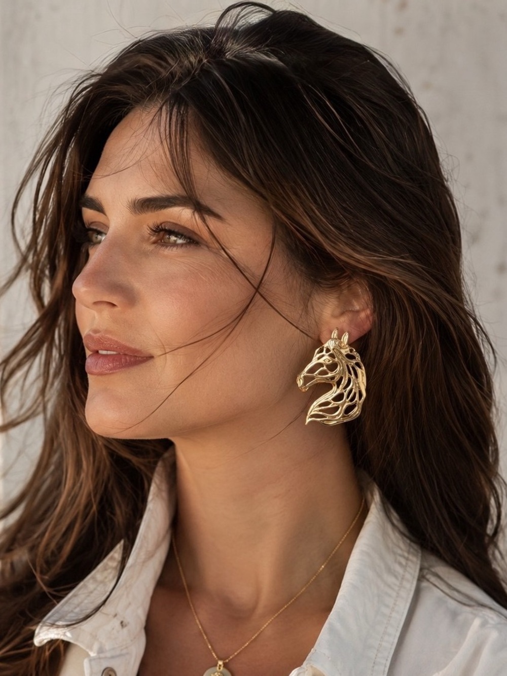 Gold Openwork Horse Head Statement Earrings Western Equestrian Boho Chic NWT